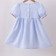 Blue flag smocked ruffle dress