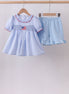 Blue flag smocked ruffle shorts set