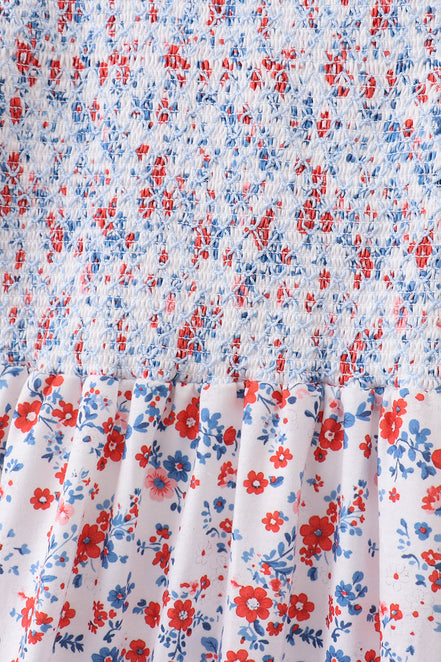 Blue floral smocked dress