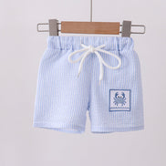 Blue stripe seersucker crab embroidery swim trunks