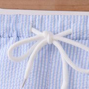 Blue stripe seersucker crab embroidery swim trunks