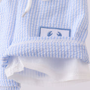 Blue stripe seersucker crab embroidery swim trunks