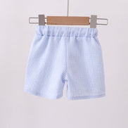 Blue stripe seersucker crab embroidery swim trunks