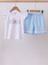Blue flag smocked jacquard ruffle shorts set