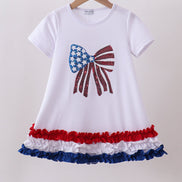 White bow sequin ruffle dress