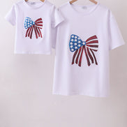 White bow sequin mom&me top