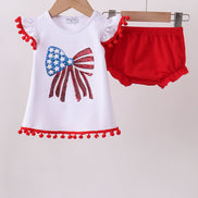 White bow sequin bloomer set