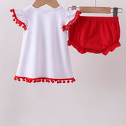 White bow sequin bloomer set