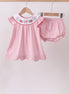 Pink fireworks flag smocked jacquard scalloped ruffle bloomer set