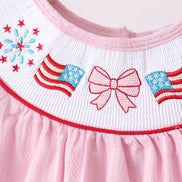 Pink fireworks flag smocked jacquard scalloped ruffle bloomer set