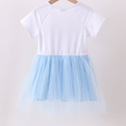 Blue bow star sequin tulle dress