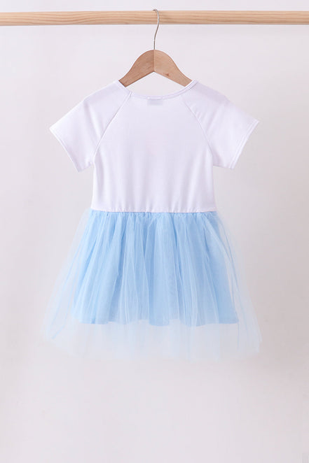 Blue bow star sequin tulle dress