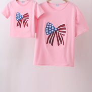 Pink flag bow sequin mom&me top