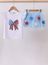Blue bow star sequin skort set