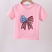 Pink flag bow sequin mom&me top
