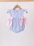 Blue Stripe Bow Seersucker Ruffle Bubble
