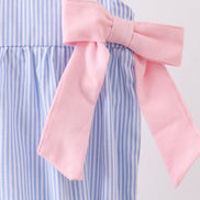 Blue Stripe Bow Seersucker Ruffle Bubble