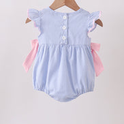 Blue Stripe Bow Seersucker Ruffle Bubble