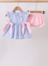 Blue Stripe Bow Seersucker Bloomer Set