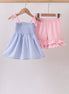 Blue Stripe Bow Smocked Seersucker Ruffle Shorts Set