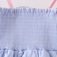 Blue Stripe Bow Smocked Seersucker Ruffle Shorts Set