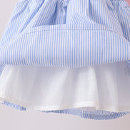 Blue Stripe Bow Smocked Seersucker Ruffle Shorts Set