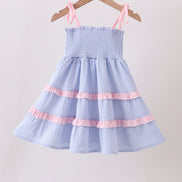 Blue Stripe Smocked Seersucker Mom Dress