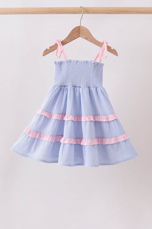 Blue Stripe Smocked Seersucker Mom Dress