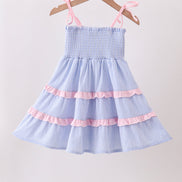 Blue Stripe Smocked Seersucker Mom Dress