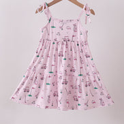 Pink golf print tiered dress
