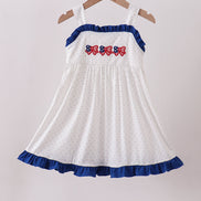 Navy bow applique ruffle dress
