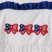 Navy bow applique ruffle dress