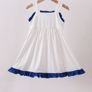 Navy bow applique ruffle dress