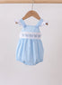 Blue Bow Smocked Embroidered Jacquard Bubble