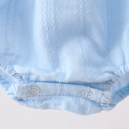 Blue Bow Smocked Embroidered Jacquard Bubble