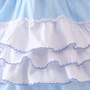 Blue Bow Smocked Embroidered Jacquard Bubble