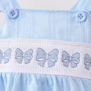 Blue Bow Smocked Embroidered Jacquard Bubble
