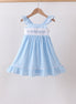 Blue Bow Smocked Embroidered Jacquard Dress