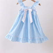 Blue Bow Smocked Embroidered Jacquard Dress