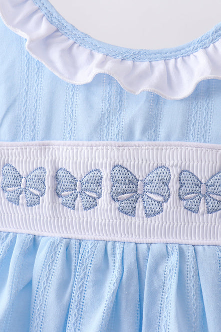 Blue Bow Smocked Embroidered Jacquard Set