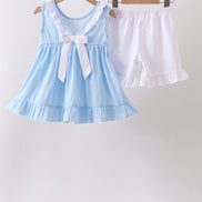 Blue Bow Smocked Embroidered Jacquard Set