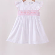 White Bow Smocked Jacquard Dress