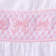 White Bow Smocked Jacquard Dress