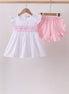 White Bow Smocked Jacquard Ruffle Shorts Set