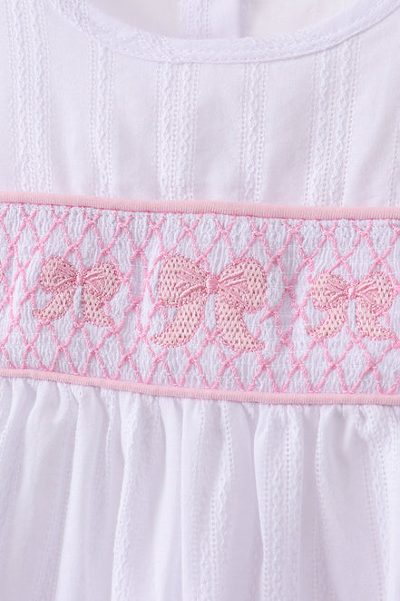 White Bow Smocked Jacquard Ruffle Shorts Set