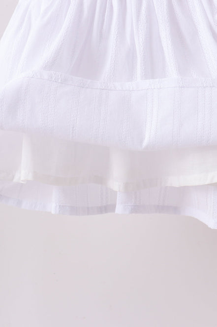 White Bow Smocked Jacquard Ruffle Shorts Set