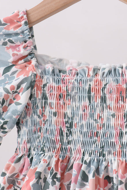 Pink Floral Smocked UPF Swim Set