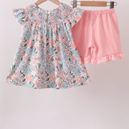 Pink Floral Smocked Set