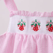 Pink stripe seersucker strawberry smocked dress
