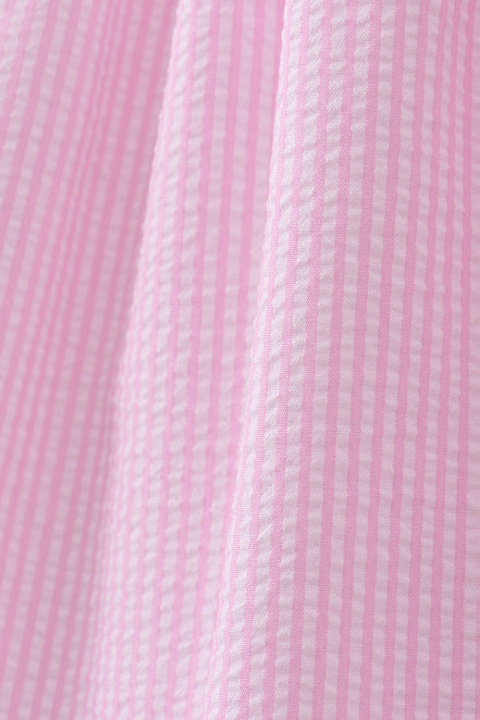 Pink stripe seersucker strawberry smocked dress